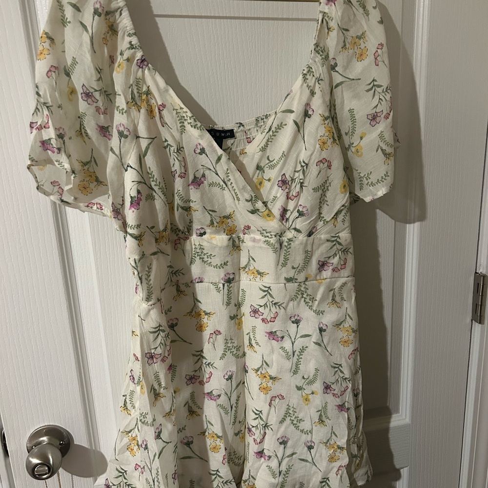 As U Wish Floral Print Mini Dress - White and Multicolor